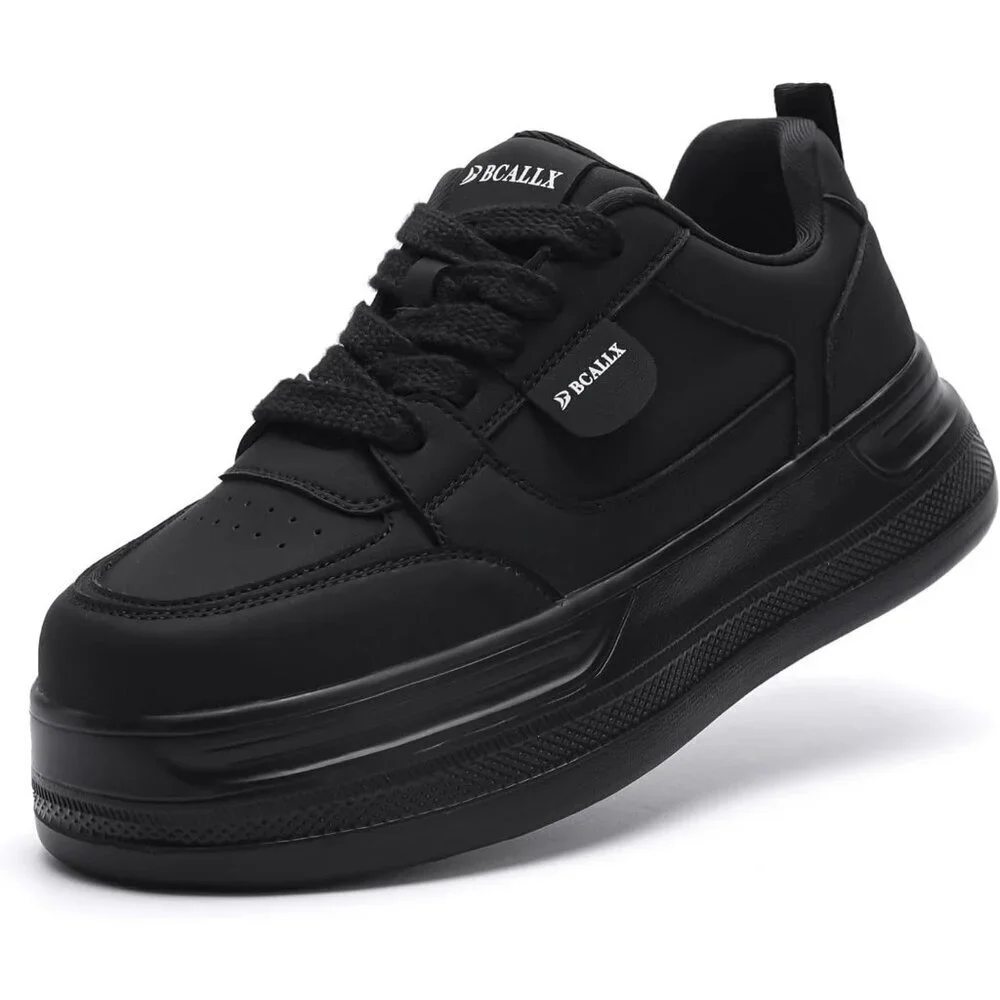 Women’s Leather Black Lace Up Lightweight Stylish Casual Sneaker Shoes